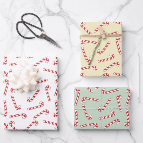  Red Green Gold Candy Cane Christmas Pattern   Wrapping Paper Sheets
