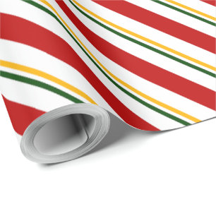  Red Green & Gold Candy Cane Christmas Wrapping Paper