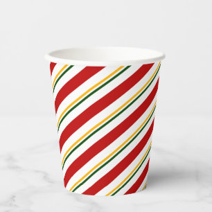 Red Green & Gold Candy Cane Stripes Christmas Paper Cups