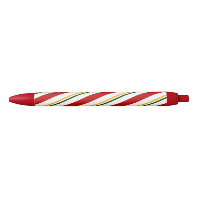 Red Green & Gold Candy Cane Stripes Christmas Pen (Front)