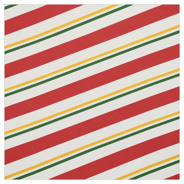Red Green & Gold Candy Cane Stripes Fabric (Swatch)