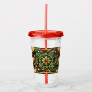 Red Green Gold Christmas Holiday Acrylic Tumbler
