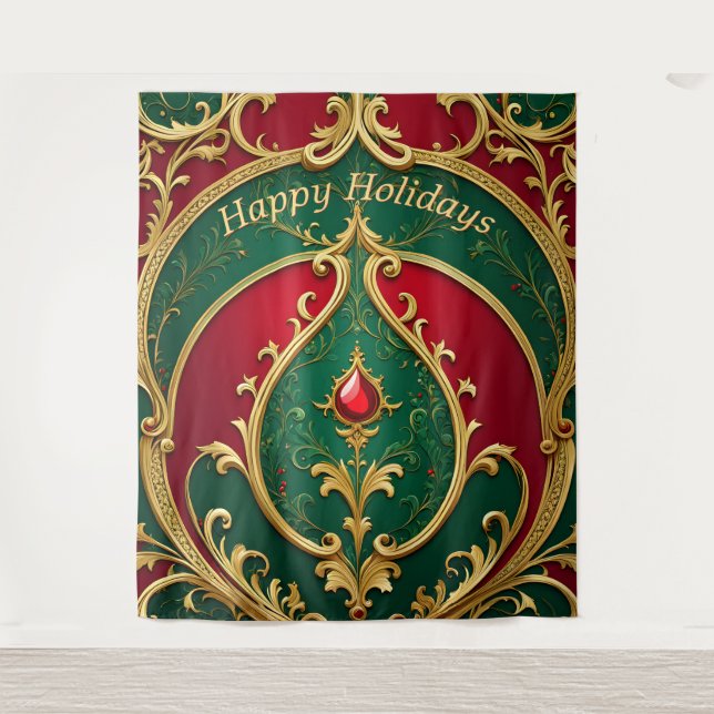 Red Green Gold Christmas Holiday Backdrop (Front)