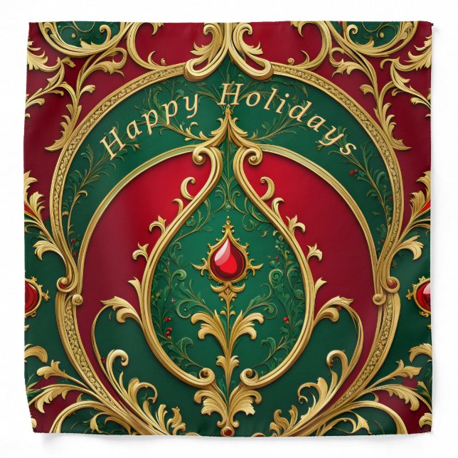 Red Green Gold Christmas Holiday Bandana (Front)