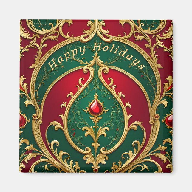 Red Green Gold Christmas Holiday Magnet (Front)