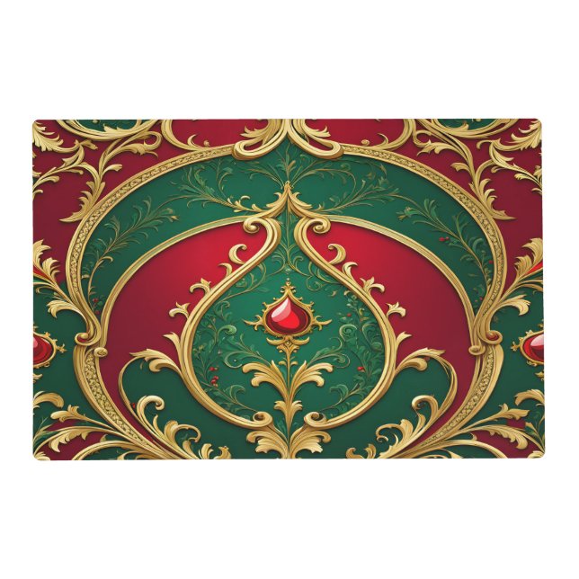 Red Green Gold Christmas Holiday Paper Placemat (Back)