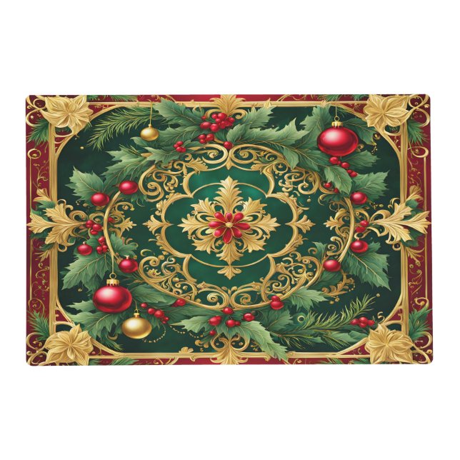 Red Green Gold Christmas Holiday Paper Placemat (Back)