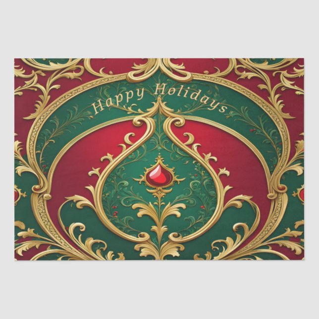 Red Green Gold Christmas Holiday Tissue Paper (Front)