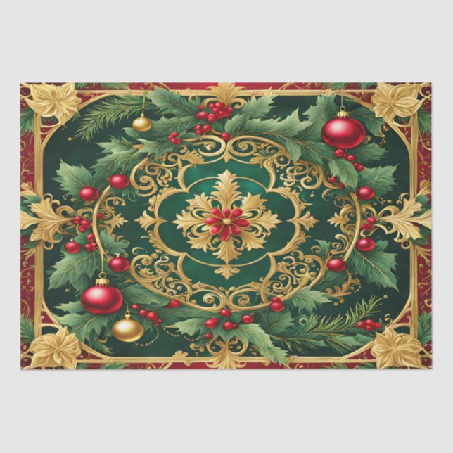 Red Green Gold Christmas Holiday Tissue Paper (Front)