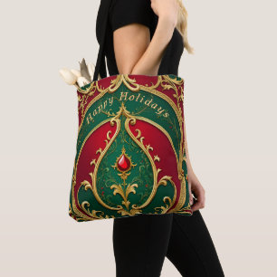 Red Green Gold Christmas Holiday Tote Bag