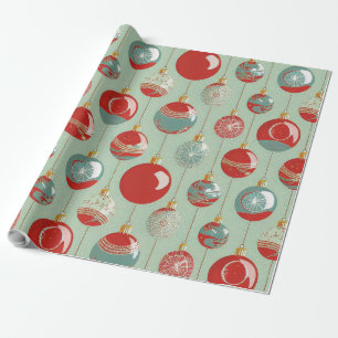 Red Green Gold Christmas Ornament Vintage Rustic Wrapping Paper