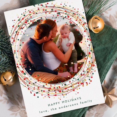 Red Green Gold Christmas Paint Photo Happy Foil Holiday Card