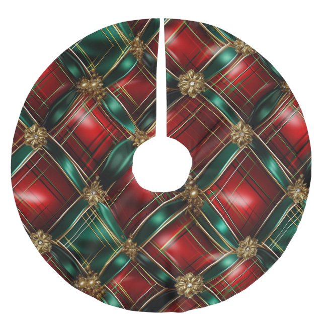 RED GREEN & GOLD CHRISTMAS PLAID PATTERNS BRUSHED POLYESTER TREE SKIRT (Front)