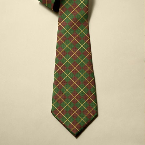 Red green gold Christmas plaid style patterned Tie