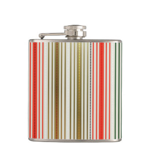 RED GREEN GOLD CHRISTMAS STRIPES FLASK
