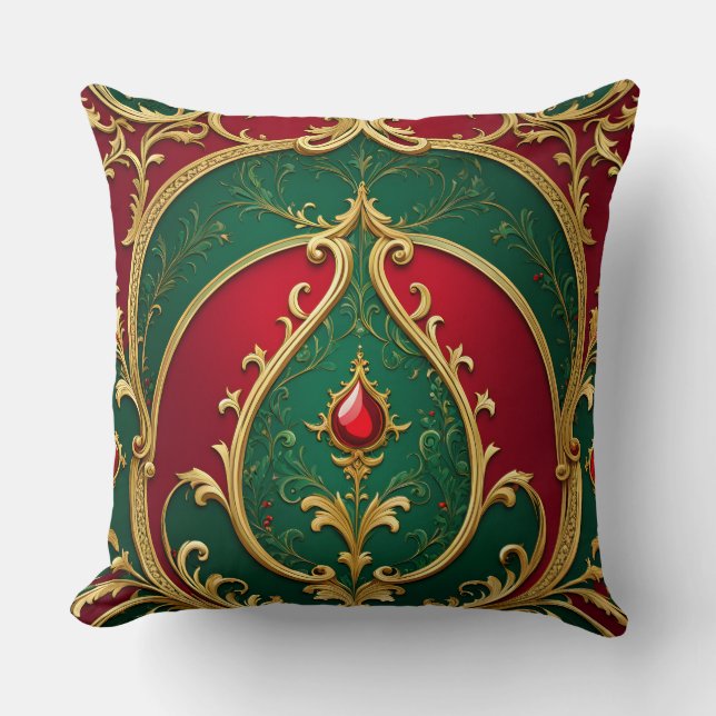 Red Green Gold Christmas Throw Pillow (Front)