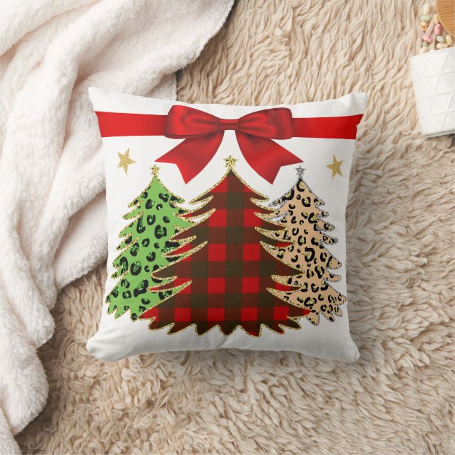 Red, Green, Gold Christmas Tree Double-sided Throw Pillow (Blanket)