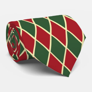 red green gold diamond tiled pattern Christmas Neck Tie