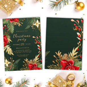 Red Green Gold Elegant Holiday Christmas Party Invitation