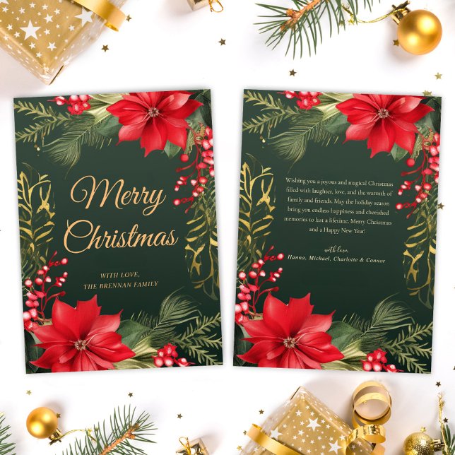 Red Green Gold Elegant Merry Christmas Holiday Card (Red Green Gold Elegant Merry Christmas Holiday Card)