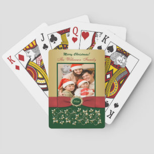 Red, Green, Gold Floral Photo Playing Cards