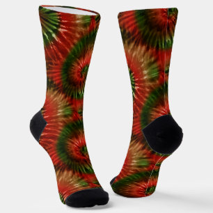 Red Green & Gold Fun Retro Tie Dye Spirals Socks