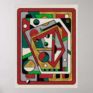 Red Green & Gold Geometric Abstract Poster