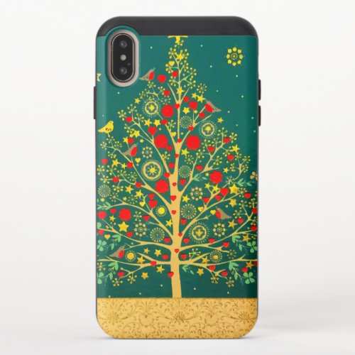 Red Green Gold Glitter Chrismas Winter Bird Tree iPhone XS Max Slider Case