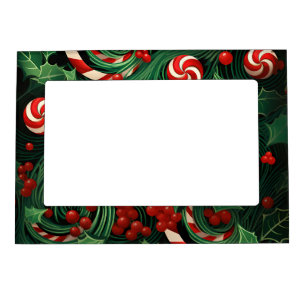 RED GREEN GOLD HOLIDAY CHRISTMAS PATTERN MAGNETIC FRAME