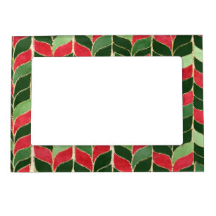RED GREEN GOLD HOLIDAY CHRISTMAS PATTERN MAGNETIC FRAME