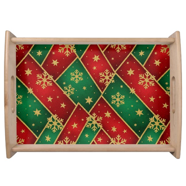 RED GREEN GOLD HOLIDAY CHRISTMAS PATTERN SERVING TRAY (Front)