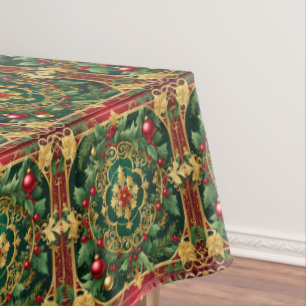 Red Green Gold Holiday Tablecloth