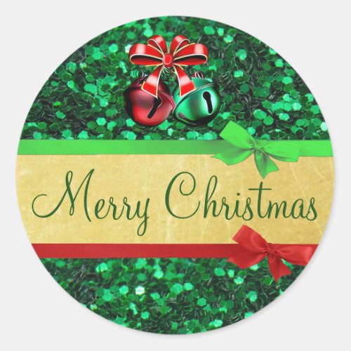 Red Green Gold Merry Christmas Bows Stickers