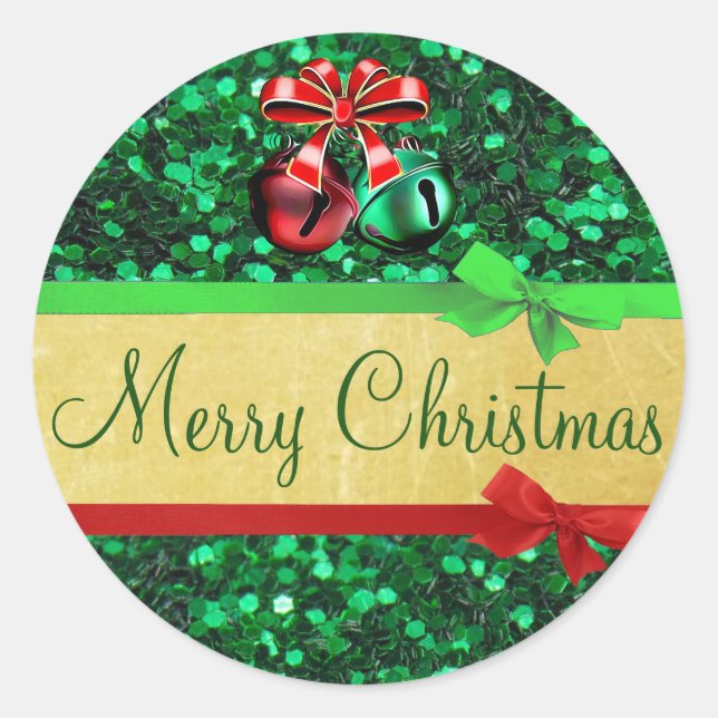 Red Green Gold Merry Christmas Bows Stickers (Front)