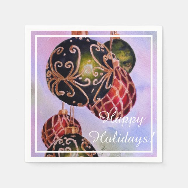 Red Green Gold Ornaments Christmas Party Napkins (Front)