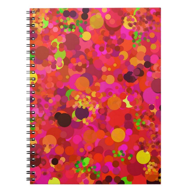 Red Green Gold & Pink Dots Colorful Pattern Notebook (Front)