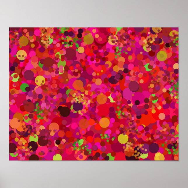 Red Green Gold & Pink Dots Colorful Pattern Poster (Front)