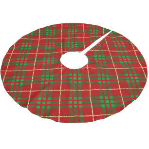 Red Green Gold Plaid Christmas Brushed Polyester Tree Skirt