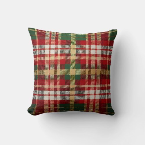 Red Green Gold Plaid Christmas Winter Holiday  Throw Pillow