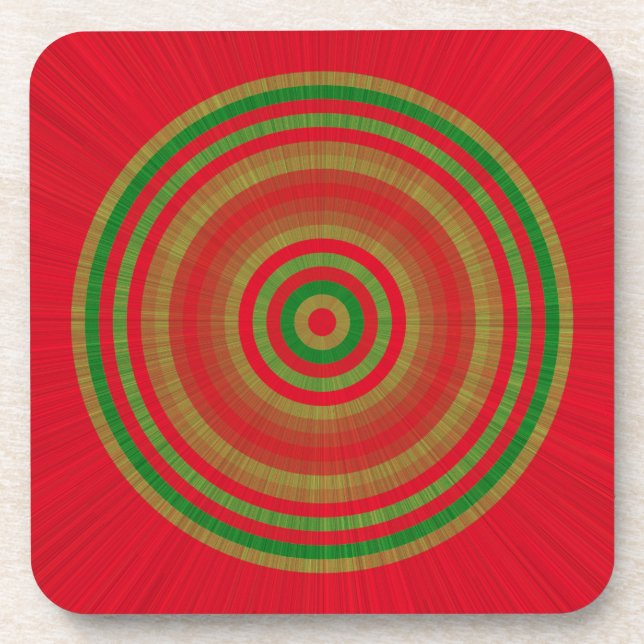Red Green Gold Rings Beverage Coaster (Front)
