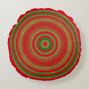 Red Green Gold Rings Round Pillow