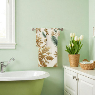 Red Green Gold Snowflake Floral Holiday Bath Towel Set