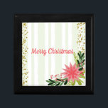 Red Green Gold Sparkle Poinsettia Christmas  Gift Box<br><div class="desc">Green and White Stripe with gold sparkles and a poinsettia Christmas gift box. Personalize with Merry Christmas or change the words to you wish.</div>