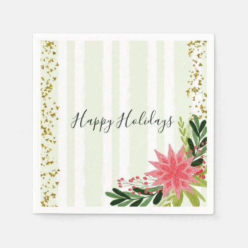 Red Green Gold Sparkle Poinsettia Christmas  Napkins