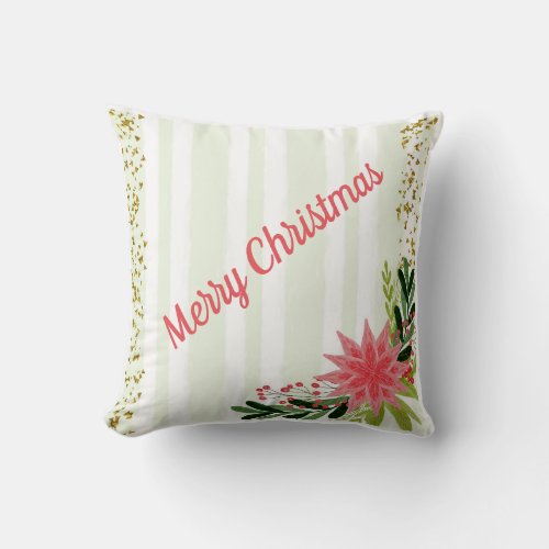 Red Green Gold Sparkle Poinsettia Christmas Throw Pillow