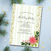 Red Green Gold Sparkle Poinsettia Holiday Party Invitation