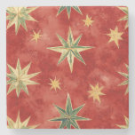 Red Green Gold Stars Christmas Stone Coaster