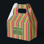 Red, Green, Gold Striped Holiday Greeting Favor Boxes<br><div class="desc">Red,  green and gold striped favor box with a simple holiday greeting tag. Perfect for all gift decoration themes; simple/minimalist to maximalist depending on additional embellishments.</div>