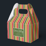 Red, Green, Gold Striped Holiday Greeting Favor Boxes<br><div class="desc">Red,  green and gold striped favor box with a simple holiday greeting tag. Perfect for all gift decoration themes; simple/minimalist to maximalist depending on additional embellishments.</div>