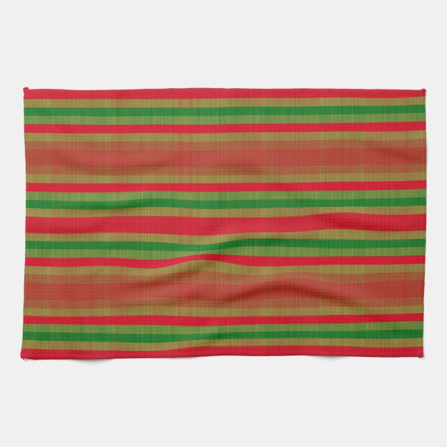 Red Green Gold Stripes Kitchen Towel (Horizontal)